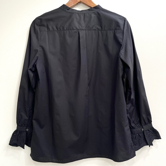 NWT J.Crew Womens Size Small Black Eyelet-Embroidered V-Neck Blouse Top Cotton - Picture 2 of 15